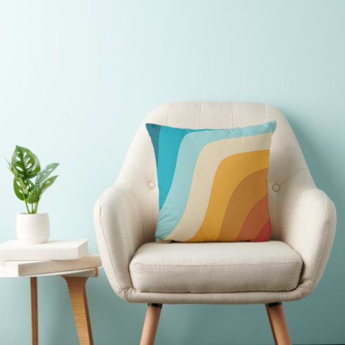 Colorful Retro Rainbow Abstract Waves  Throw Pillow