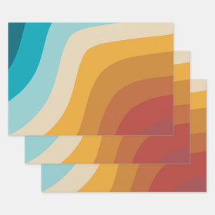 Colorful Retro Rainbow Abstract Waves Wrapping Paper Sheets