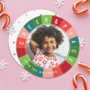 Colorful Retro Rainbow Circle Photo Christmas Holiday Card