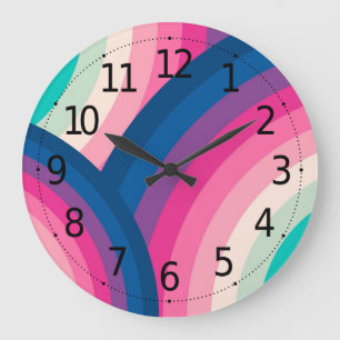Colorful Retro Rainbow Circles Pattern   Large Clock