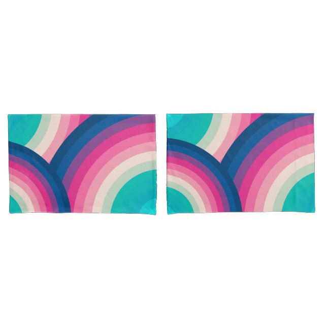 Colorful Retro Rainbow Circles Pattern | Pillow Case (Front-Set)