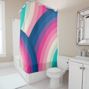 Colorful Retro Rainbow Circles Pattern Shower Curtain