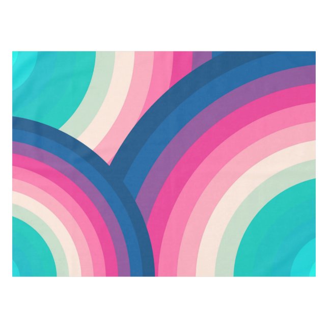 Colorful Retro Rainbow Circles Pattern | Tablecloth (Front (Horizontal))