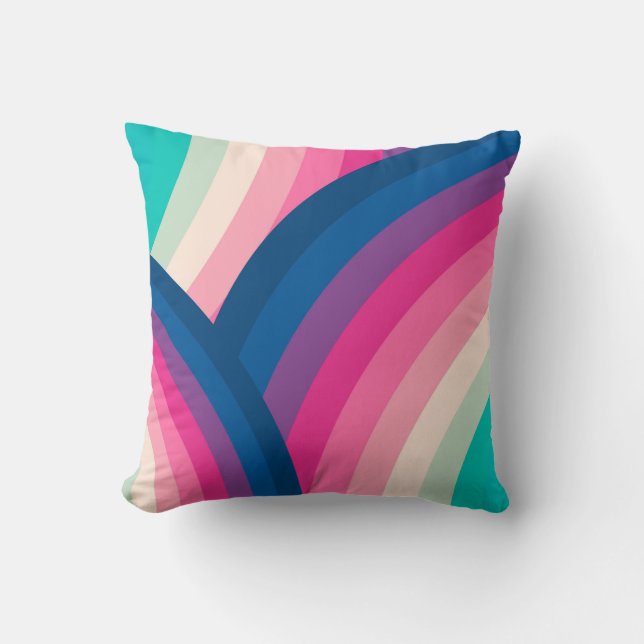 Colorful Retro Rainbow Circles Pattern | Throw Pillow (Front)