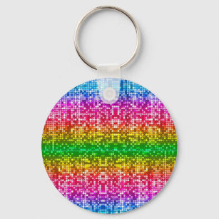 Colorful Retro Rainbow Disco Ball Mosaic Keychain