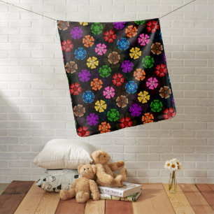 Colorful Retro Rainbow Flowers Design Black Baby Blanket