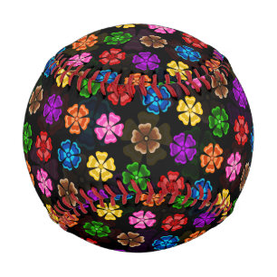 Colorful Retro Rainbow Flowers Design Black Baseball