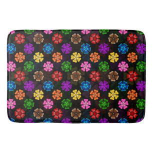Colorful Retro Rainbow Flowers Design Black Bath Mat
