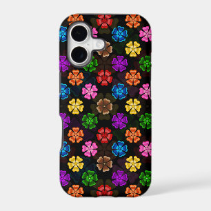 Colorful Retro Rainbow Flowers Design Black iPhone 17 Case