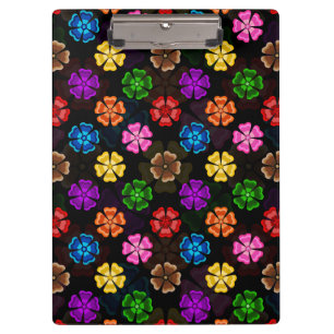Colorful Retro Rainbow Flowers Design Black  Clipboard