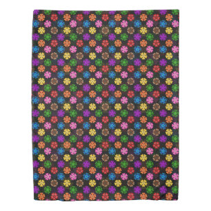 Colorful Retro Rainbow Flowers Design Black  Duvet Cover