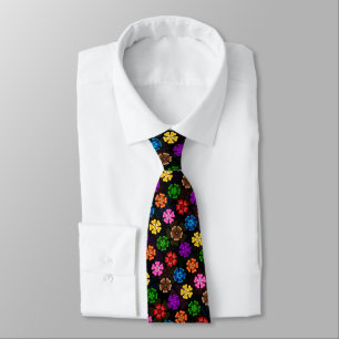 Colorful Retro Rainbow Flowers Design Black Neck Tie