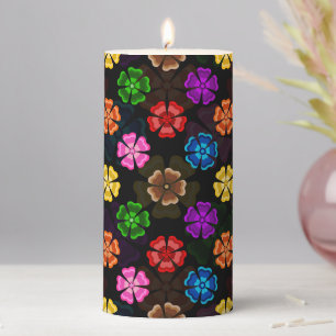 Colorful Retro Rainbow Flowers Design Black Pillar Candle