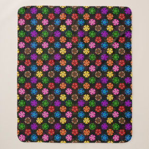 Colorful Retro Rainbow Flowers Design Black Sherpa Blanket