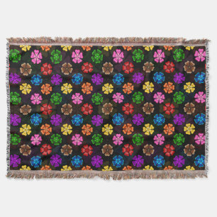 Colorful Retro Rainbow Flowers Design Black Throw Blanket