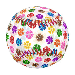 Colorful Retro Rainbow Flowers Design White Baseball