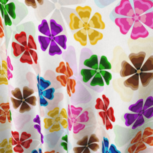 Colorful Retro Rainbow Flowers Design White Fabric