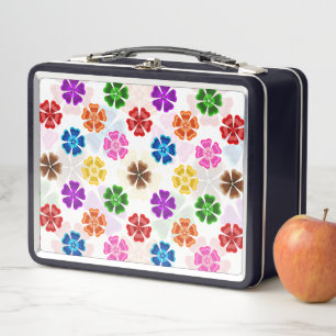 Colorful Retro Rainbow Flowers Design White Metal Lunch Box