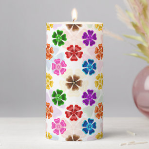 Colorful Retro Rainbow Flowers Design White Pillar Candle