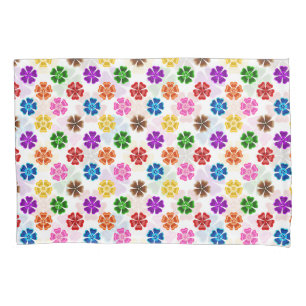 Colorful Retro Rainbow Flowers Design White Pillow Case