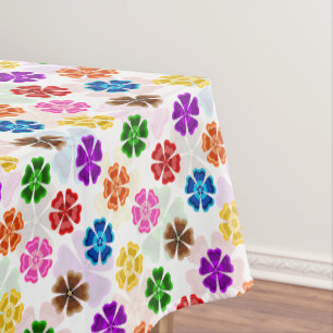 Colorful Retro Rainbow Flowers Design White Tablecloth