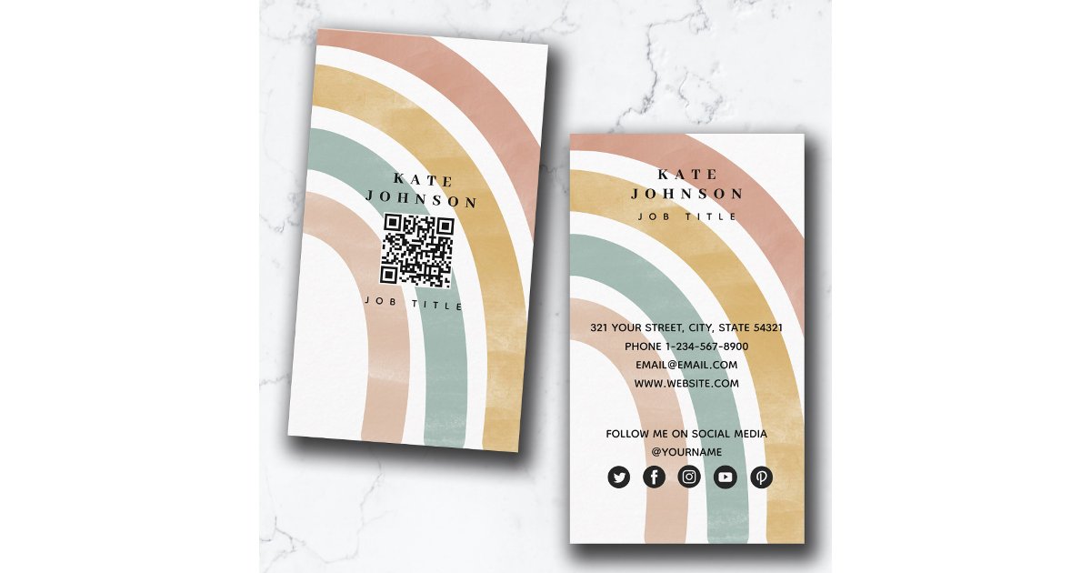 Retro Qr Code Colorful Retro Rainbow QR Code Social Media Business Card | Zazzle