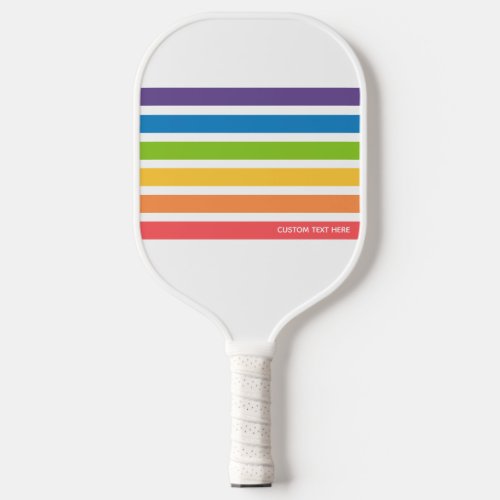 Colorful Retro Rainbow Stripes Personalized Text Pickleball Paddle