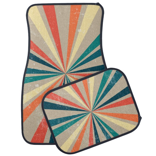 Colorful Retro Rainbow Sunburst Car Floor Mat (Set)