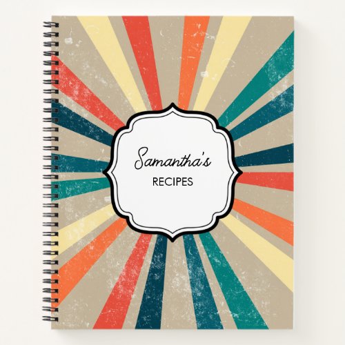 Colorful Retro Rainbow Sunburst Cookbook Notebook