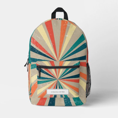 Colorful Retro Rainbow Sunburst Custom Name Printed Backpack