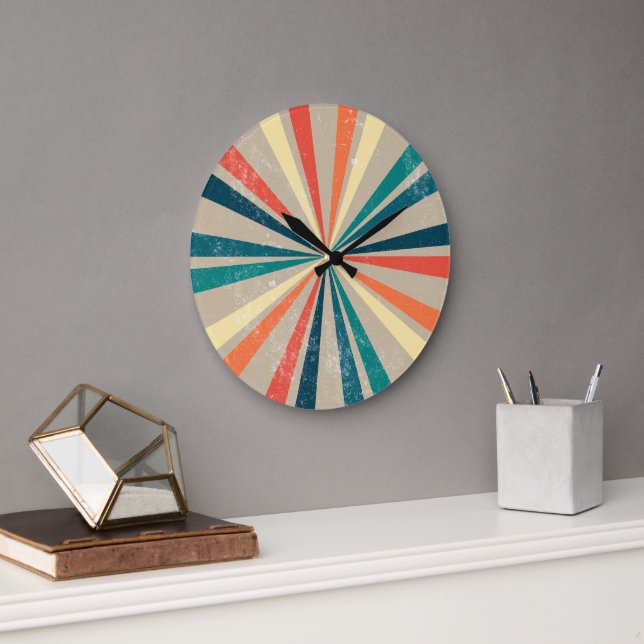 Colorful Retro Rainbow Sunburst   Large Clock (Office)