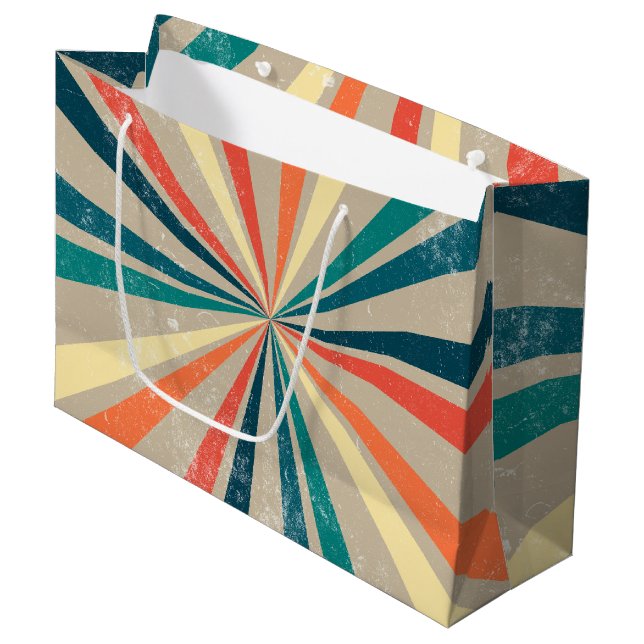 Colorful Retro Rainbow Sunburst   Large Gift Bag (Front Angled)