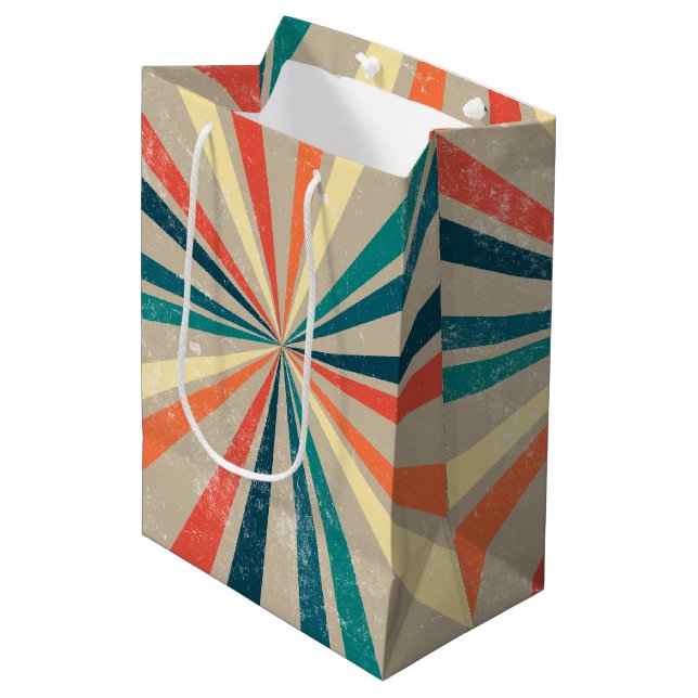 Colorful Retro Rainbow Sunburst  Medium Gift Bag (Front Angled)
