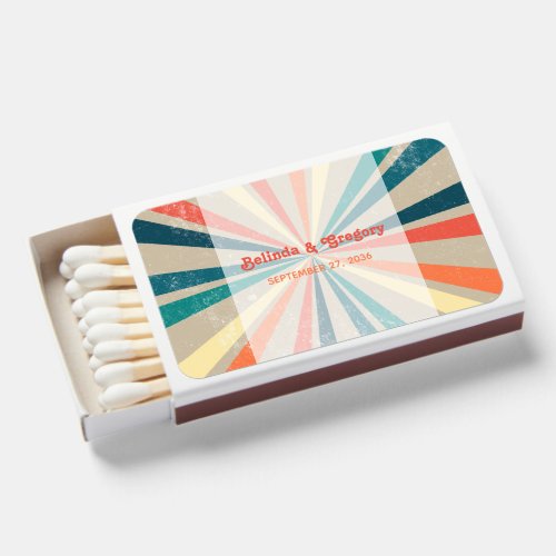 Colorful Retro Rainbow Sunburst Wedding Favors Matchboxes