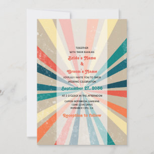 Colorful Retro Rainbow Sunburst Wedding Invitation
