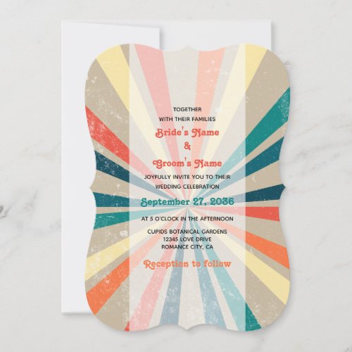 Colorful Retro Rainbow Sunburst Wedding Invitation