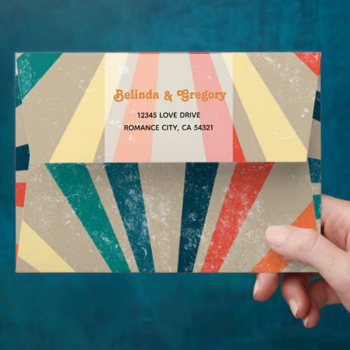 Colorful Retro Rainbow Sunburst Wedding Invitation Envelope
