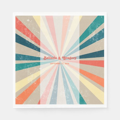 Colorful Retro Rainbow Sunburst Wedding Napkins