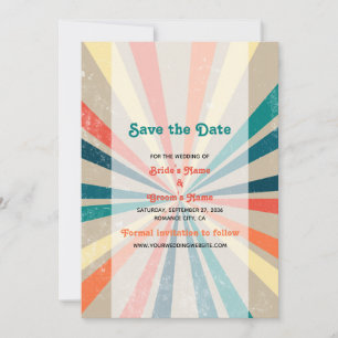 Colorful Retro Rainbow Sunburst Wedding Save The Date