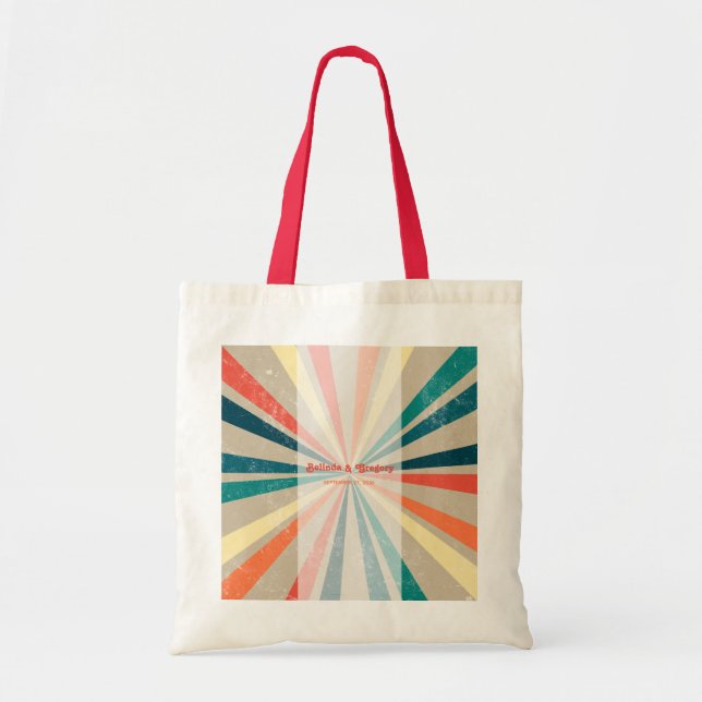 Colorful Retro Rainbow Sunburst Wedding Tote Bag (Front)