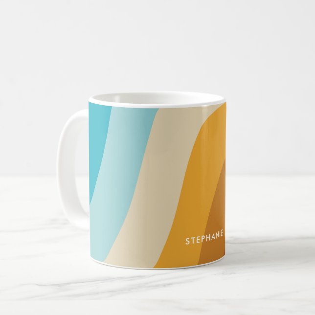 Colorful Retro Rainbow Waves Personalized  Coffee Mug (Front Left)