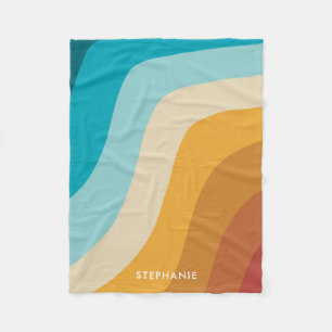 Colorful Retro Rainbow Waves Personalized Fleece Blanket