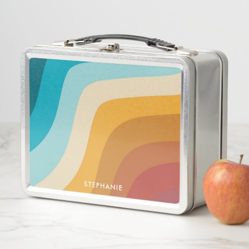 Colorful Retro Rainbow Waves Personalized  Metal Lunch Box