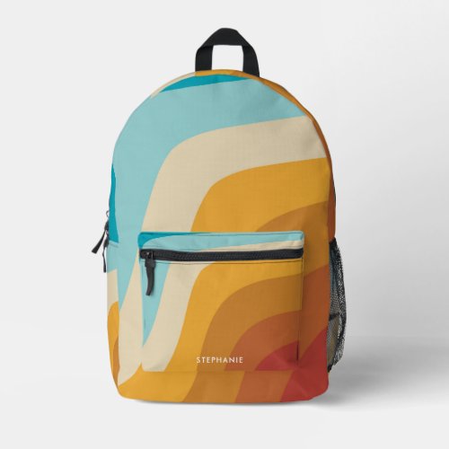 Colorful Retro Rainbow Waves Personalized Name Printed Backpack