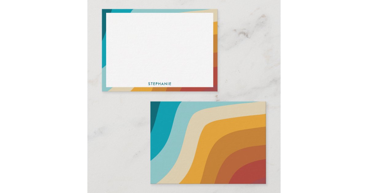 Colorful Retro Rainbow Waves Personalized Note Card | Zazzle