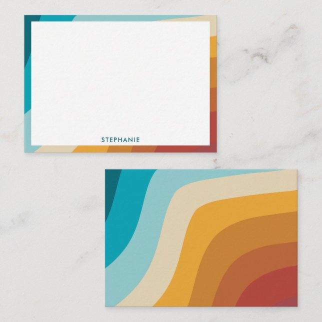 Colorful Retro Rainbow Waves Personalized  Note Card (Front/Back)