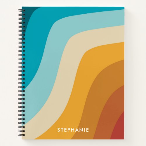 Colorful Retro Rainbow Waves Personalized  Notebook