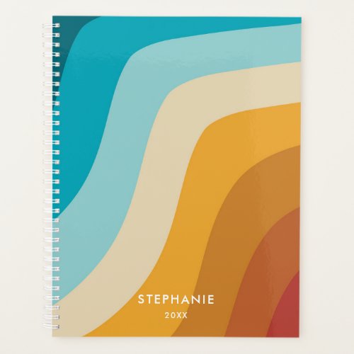 Colorful Retro Rainbow Waves Personalized   Planner