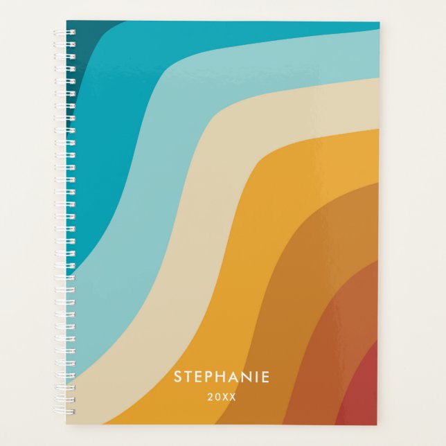 Colorful Retro Rainbow Waves Personalized   Planner (Front)