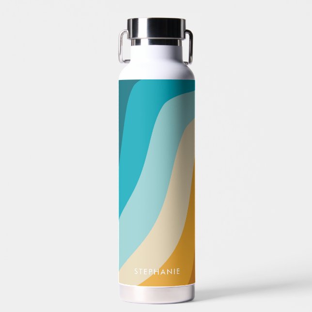 Colorful Retro Rainbow Waves Personalized  Water Bottle (Front)